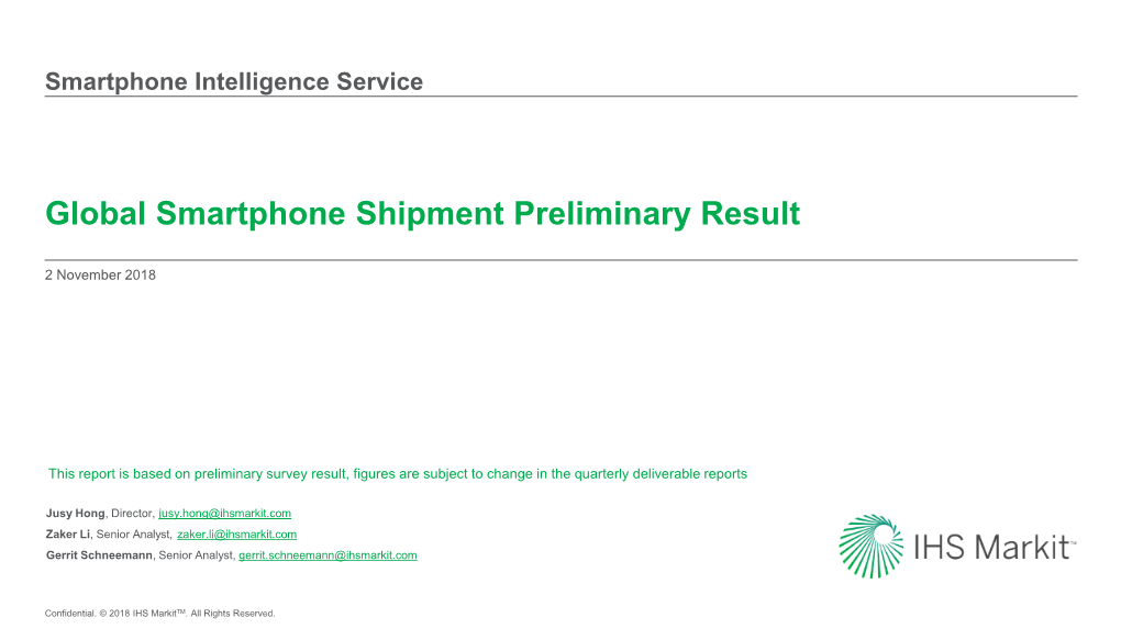 Global Smartphone Shipment Preliminary Result