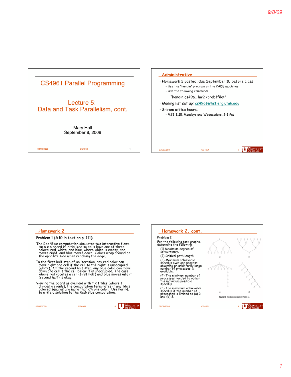 CS4961 Parallel Programming Lecture 5: Data and Task