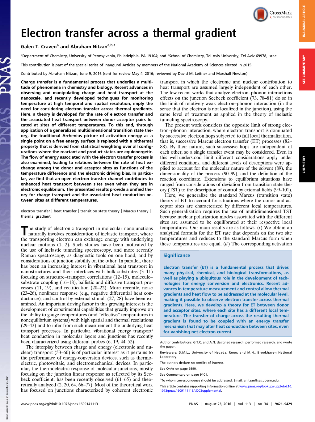 Electron Transfer Across a Thermal Gradient INAUGURAL ARTICLE