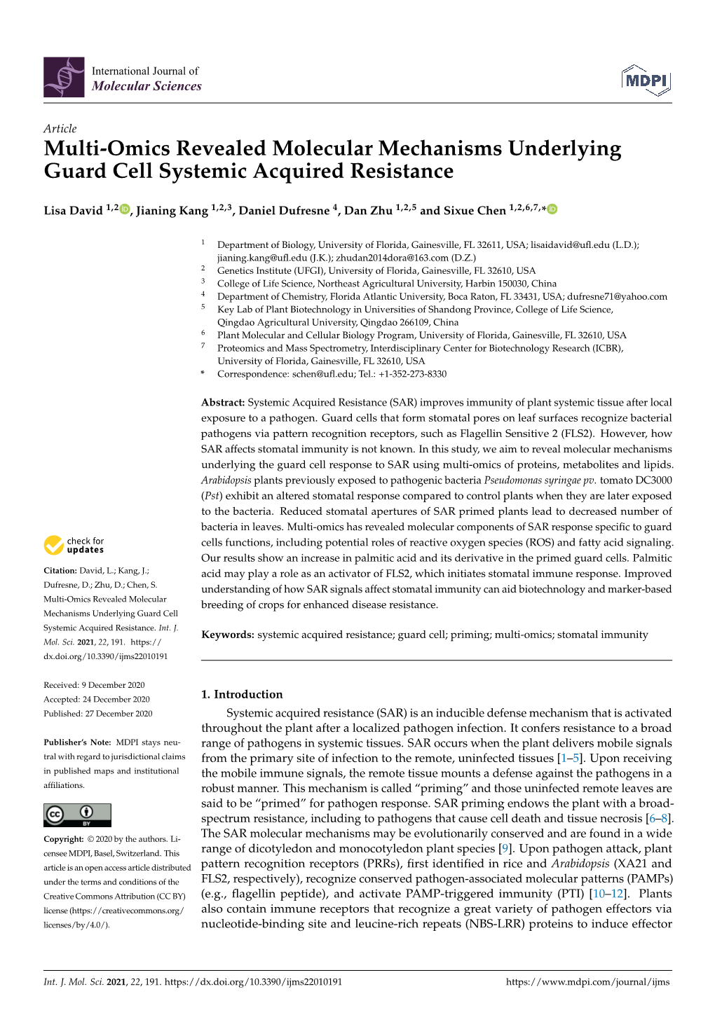 Multi-Omics Revealed Molecular Mechanisms Underlying Guard Cell Systemic Acquired Resistance