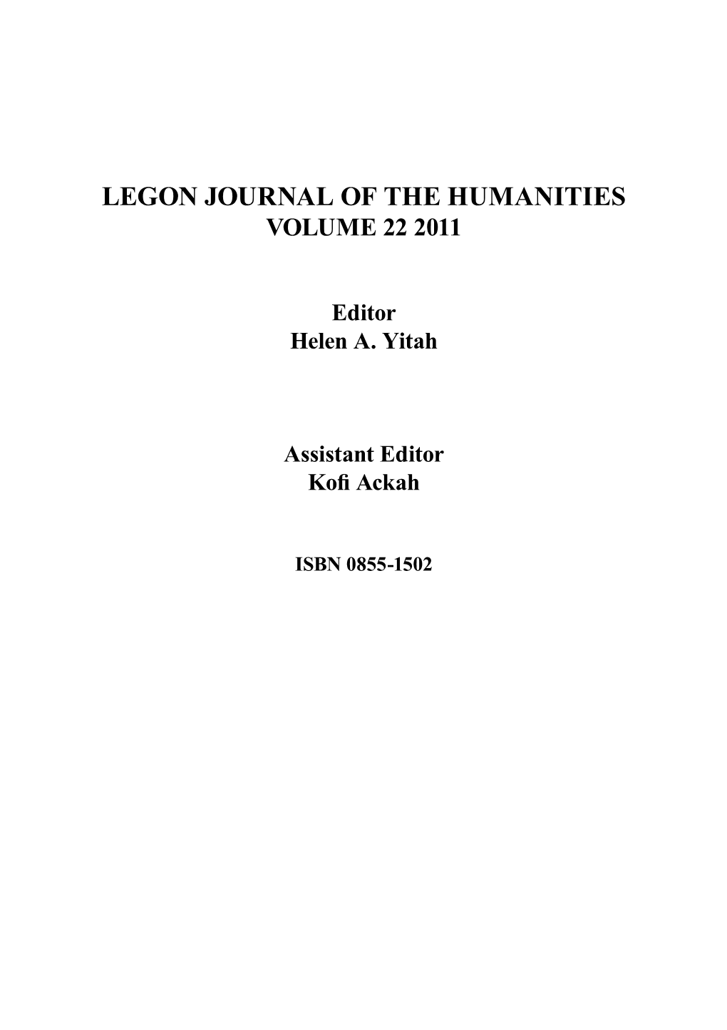 Legon Journal of the Humanities Volume 22 2011