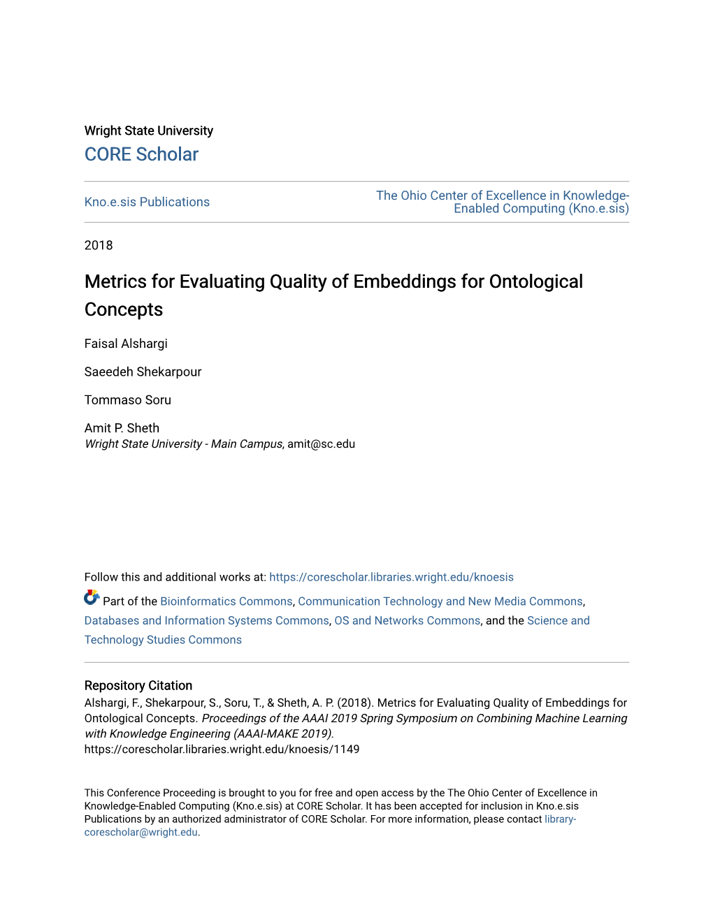 Metrics for Evaluating Quality of Embeddings for Ontological Concepts