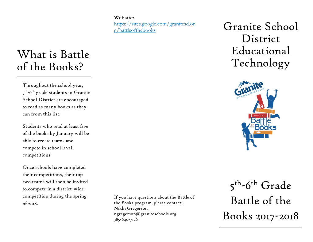 2017-2018 Battle of the Books 5Th-6Th Grade Brochure