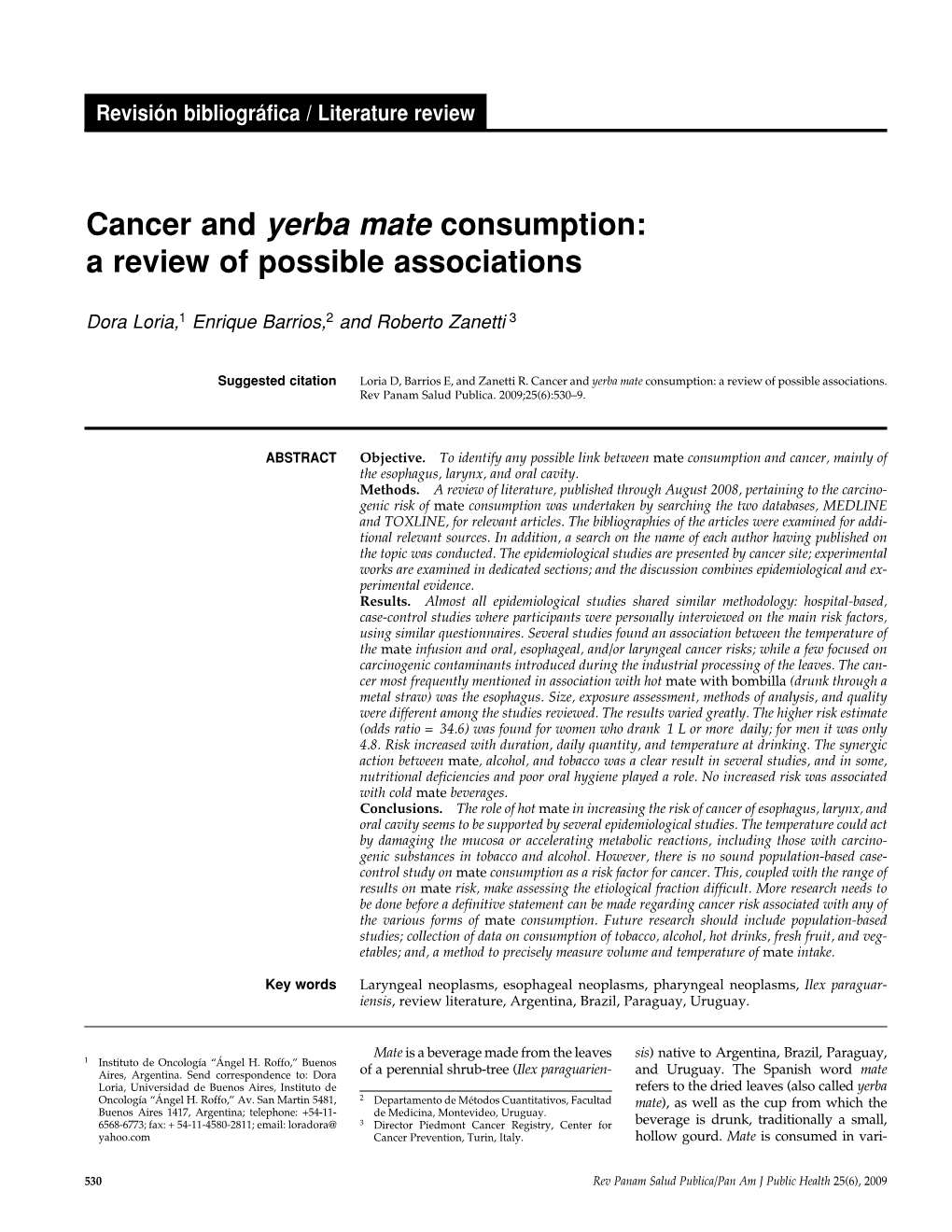 Cancer and Yerba Mate Consumption: a Review of Possible Associations