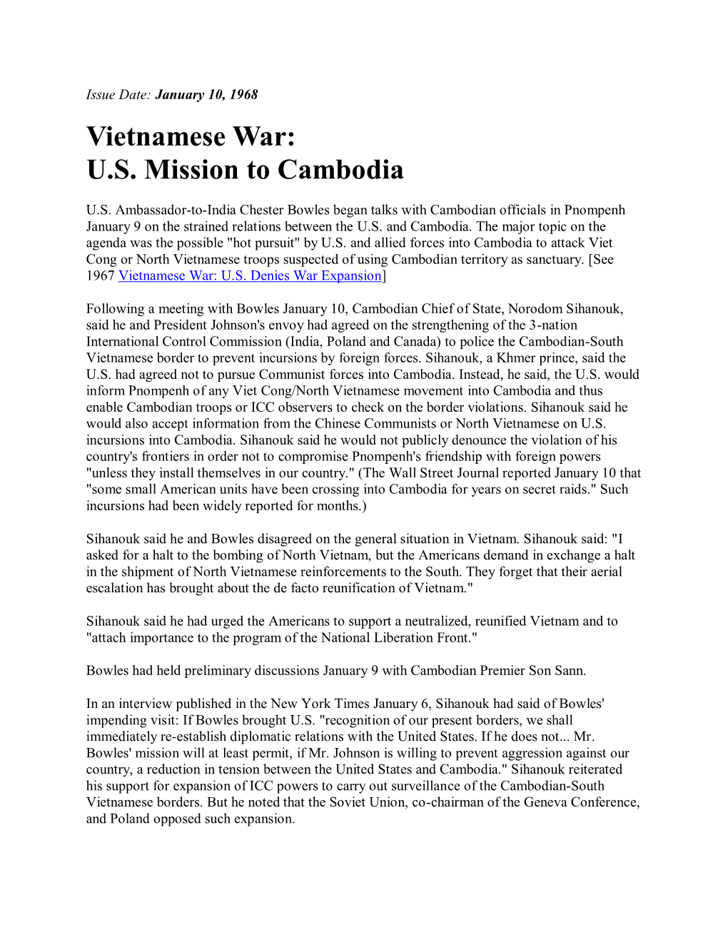 Vietnamese War: U.S. Mission to Cambodia