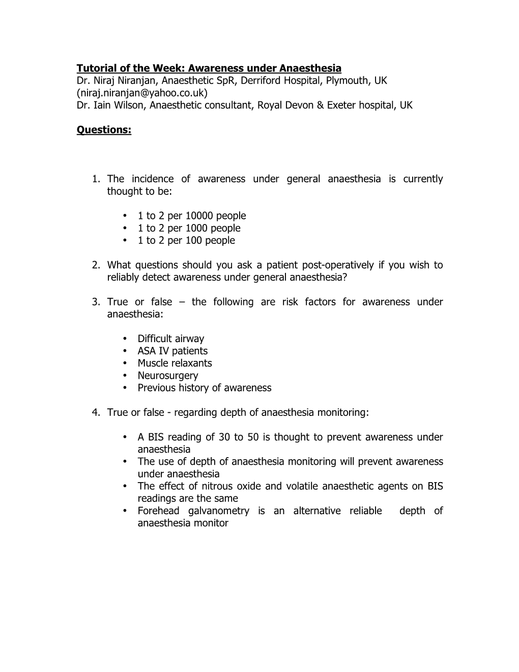 108 Awareness Under Anaesthesia