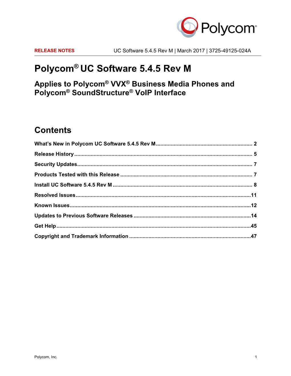 Release Notes for Polycom UC Software 5.4.5 Rev M