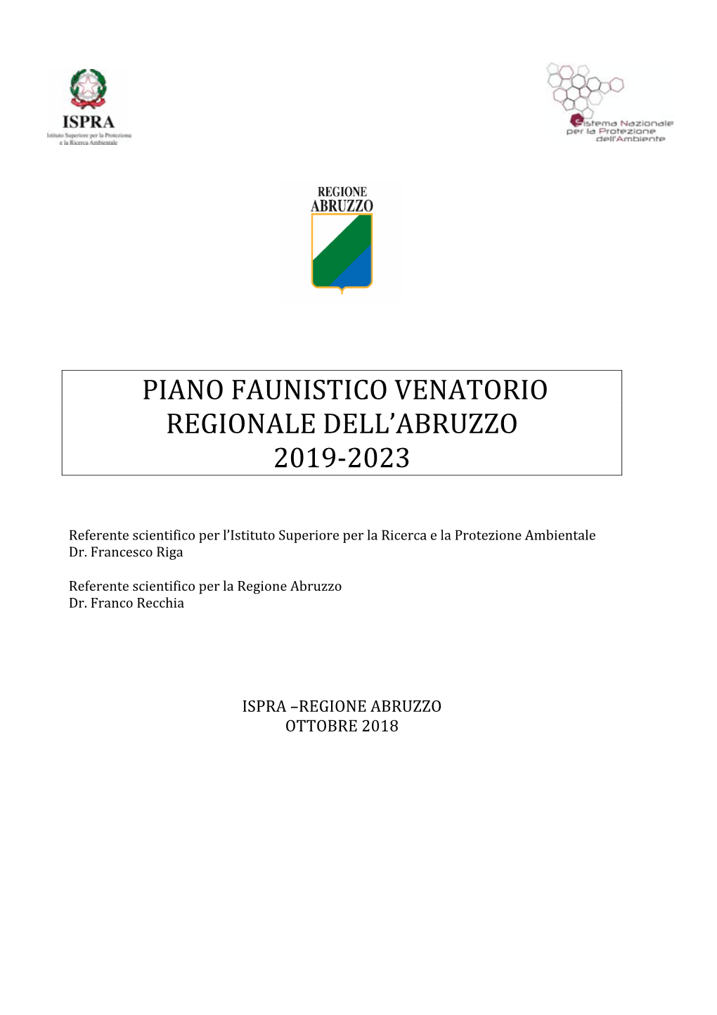 Piano Faunistico Venatorio Regionale Dell'abruzzo 2019