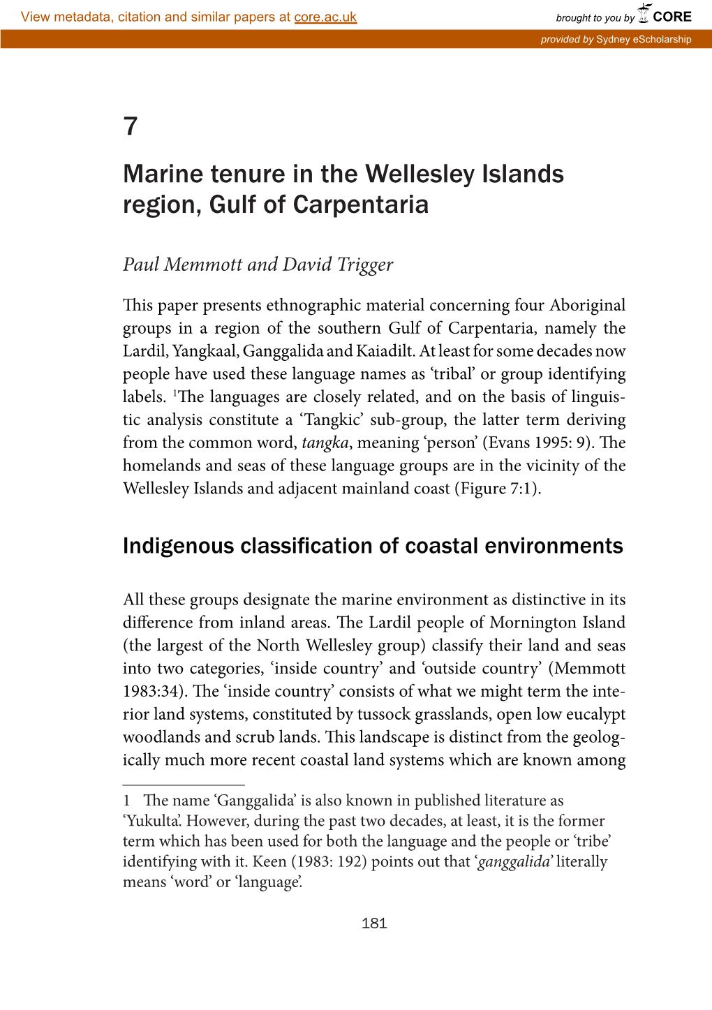 7 Marine Tenure in the Wellesley Islands Region, Gulf of Carpentaria