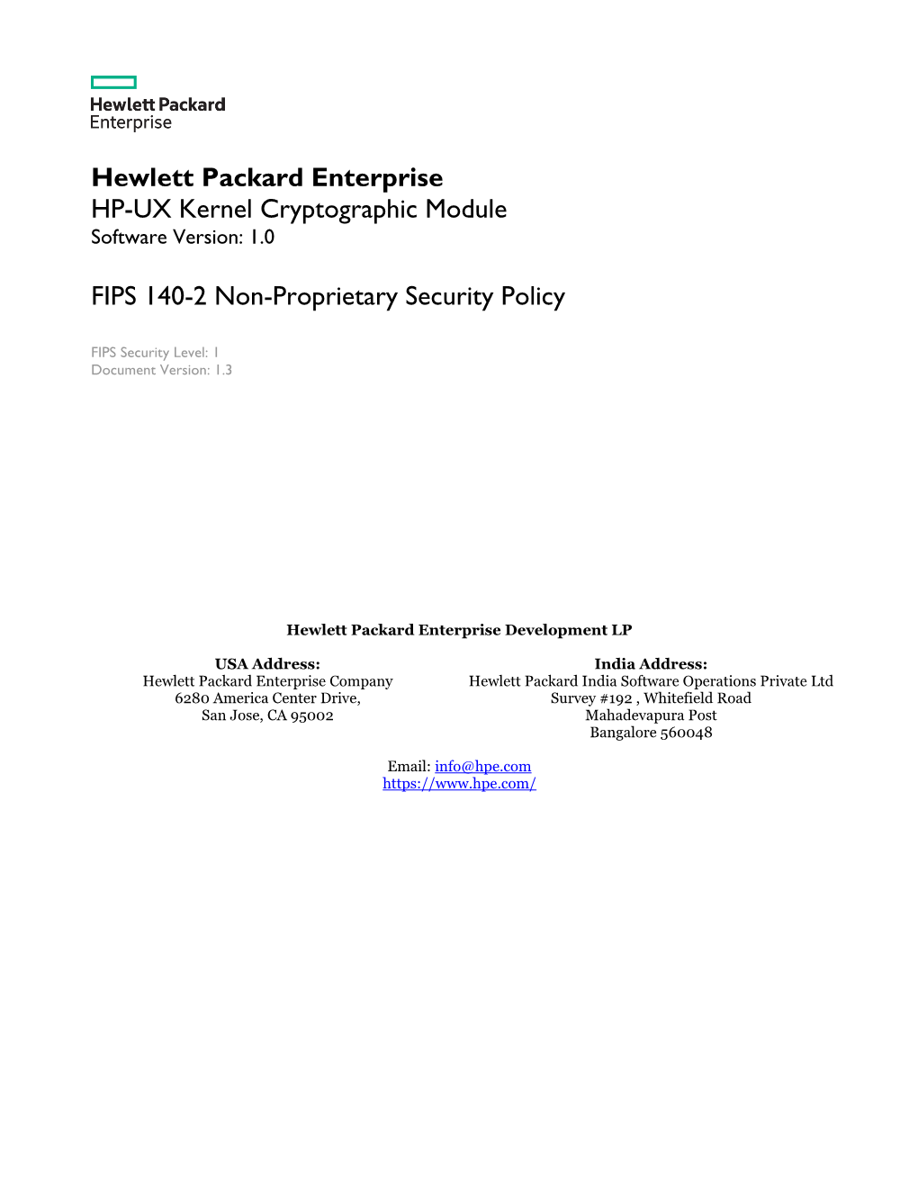 Hewlett Packard Enterprise HP-UX Kernel Cryptographic Module FIPS