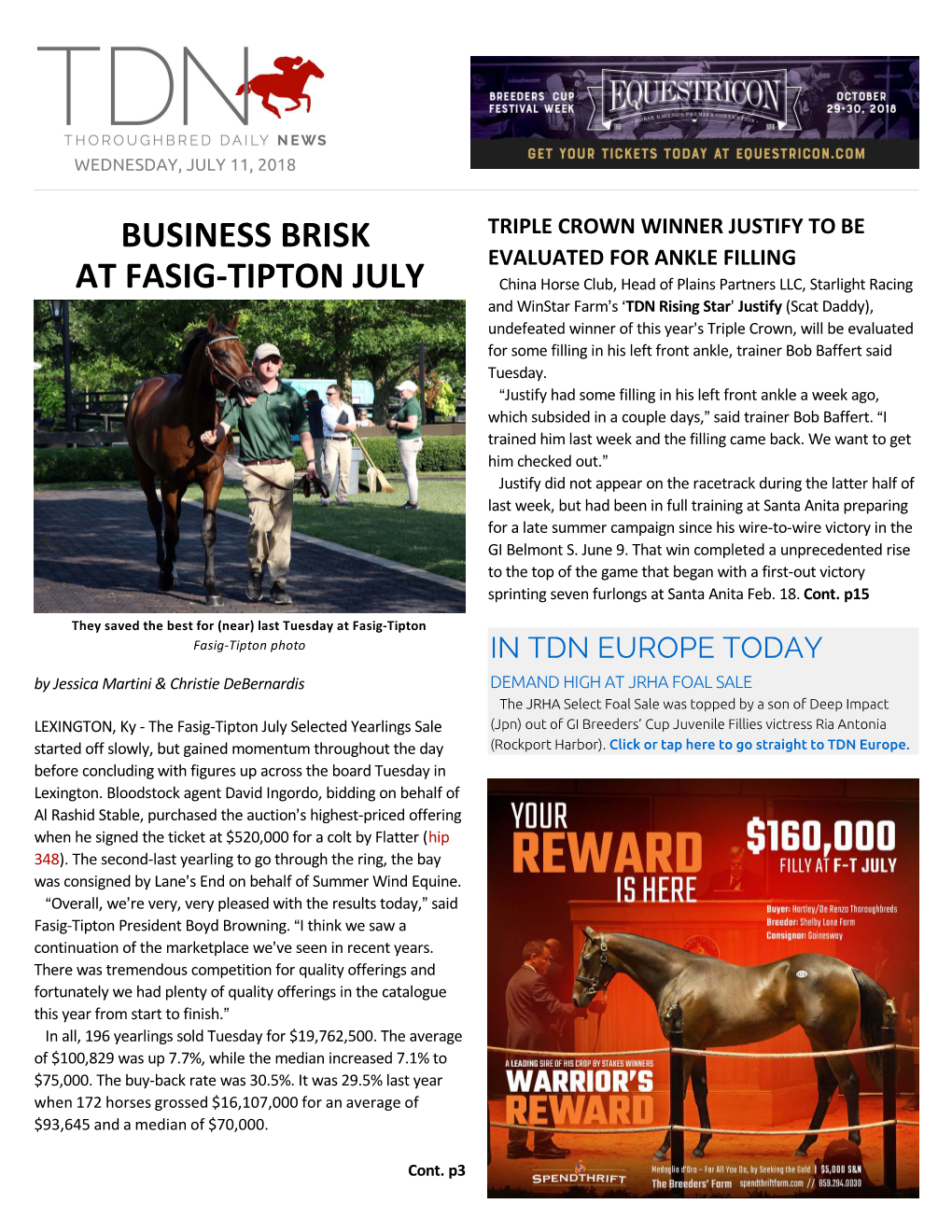 Business Brisk at Fasig-Tipton July