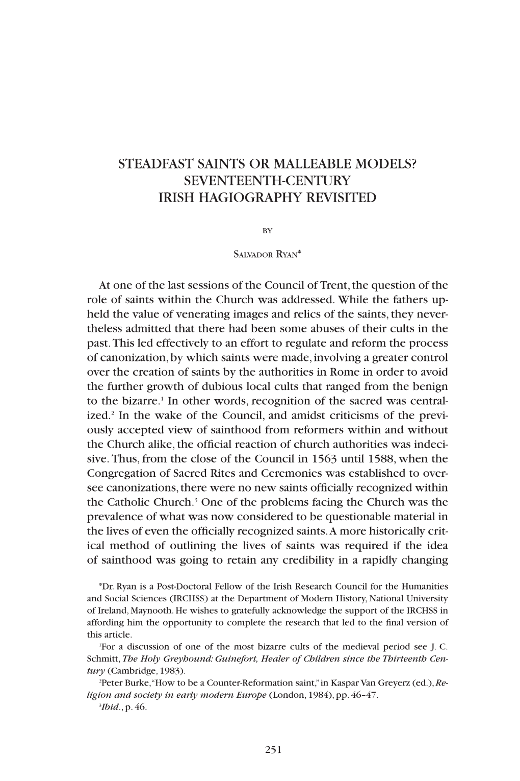 Steadfast Saints Or Malleable Models? Seventeenth-Century Irish Hagiography Revisited