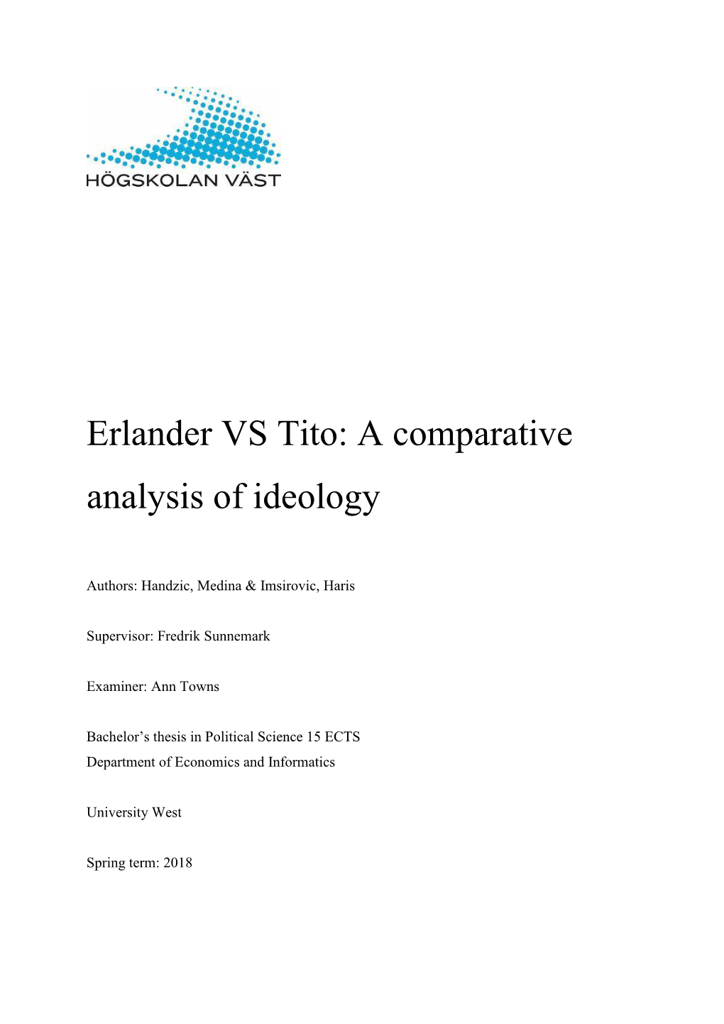 Erlander VS Tito: a Comparative Analysis of Ideology