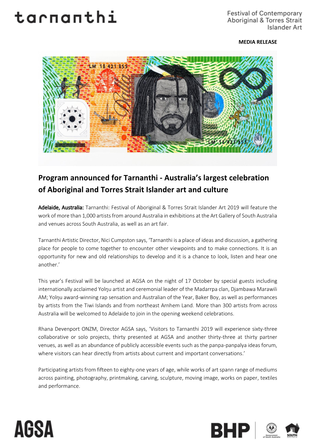 Program Announced for Tarnanthi - Australia’S Largest Celebration of Aboriginal and Torres Strait Islander Art and Culture