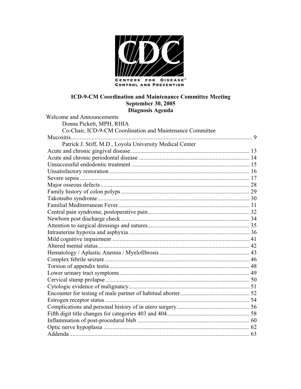 ICD-9-CM Coordination and Maintenance Committee Meeting