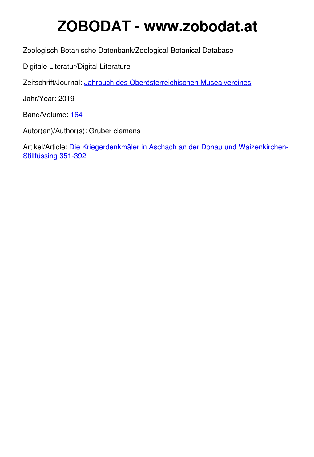 Die Kriegerdenkmäler in Aschach an Der Donau Und Waizenkirchen- Stillfüssing 351-392 351