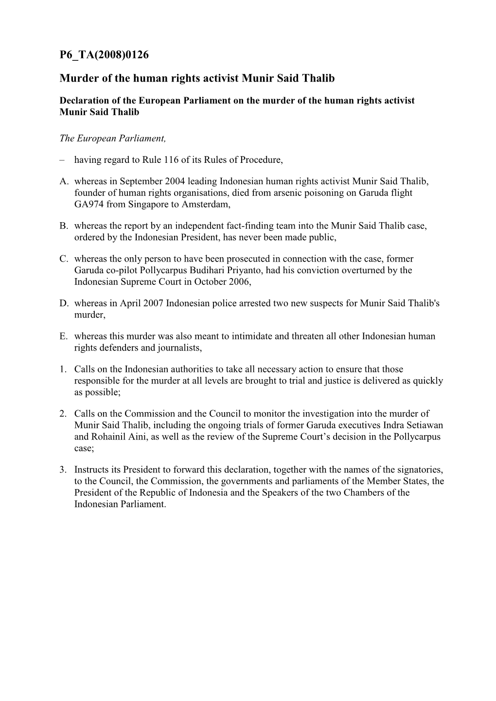 P6 TA(2008)0126 Murder of the Human Rights Activist Munir Said