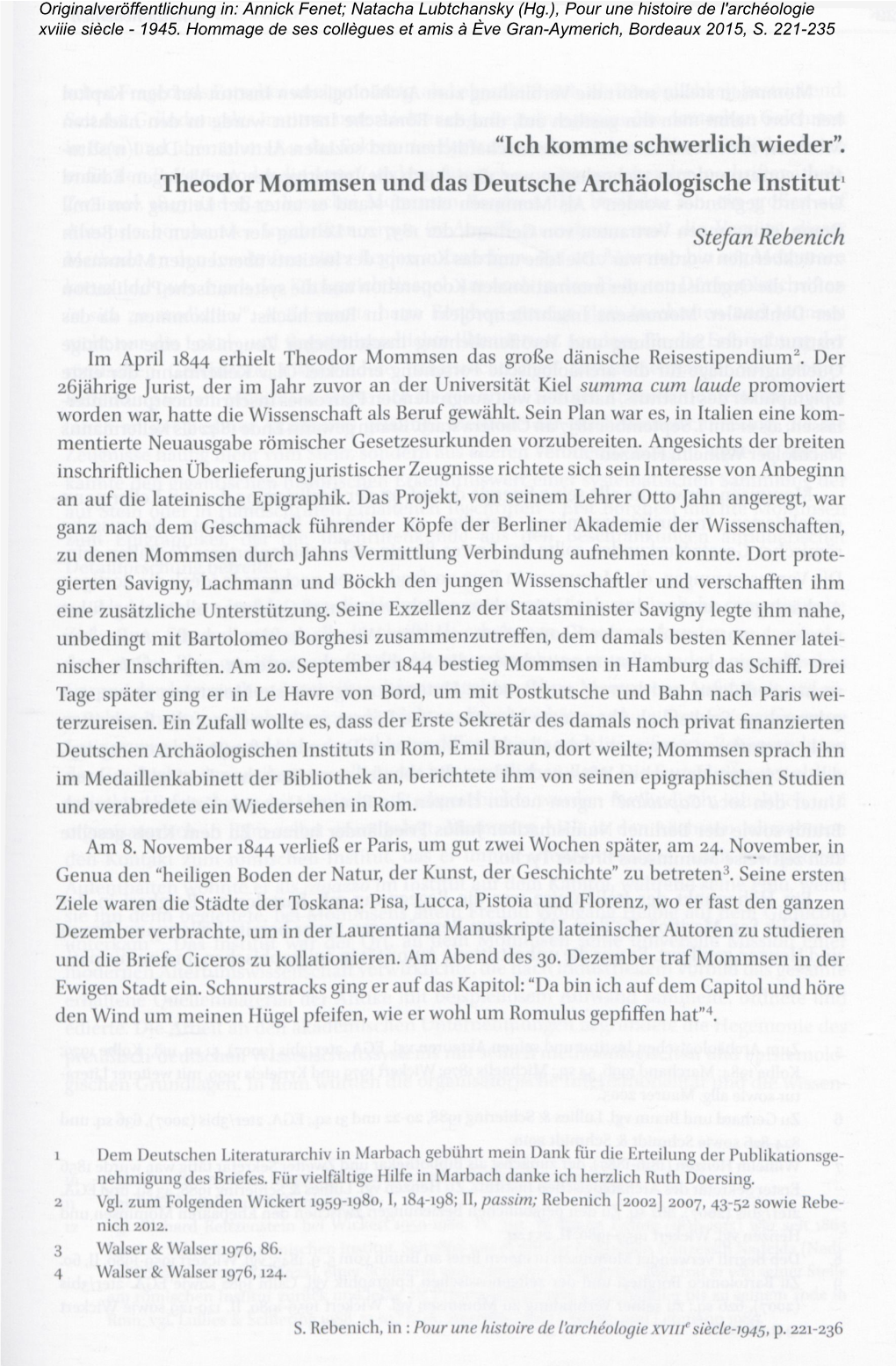 “Ich Komme Schwerlich Wieder”. Theodor Mommsen Und Das