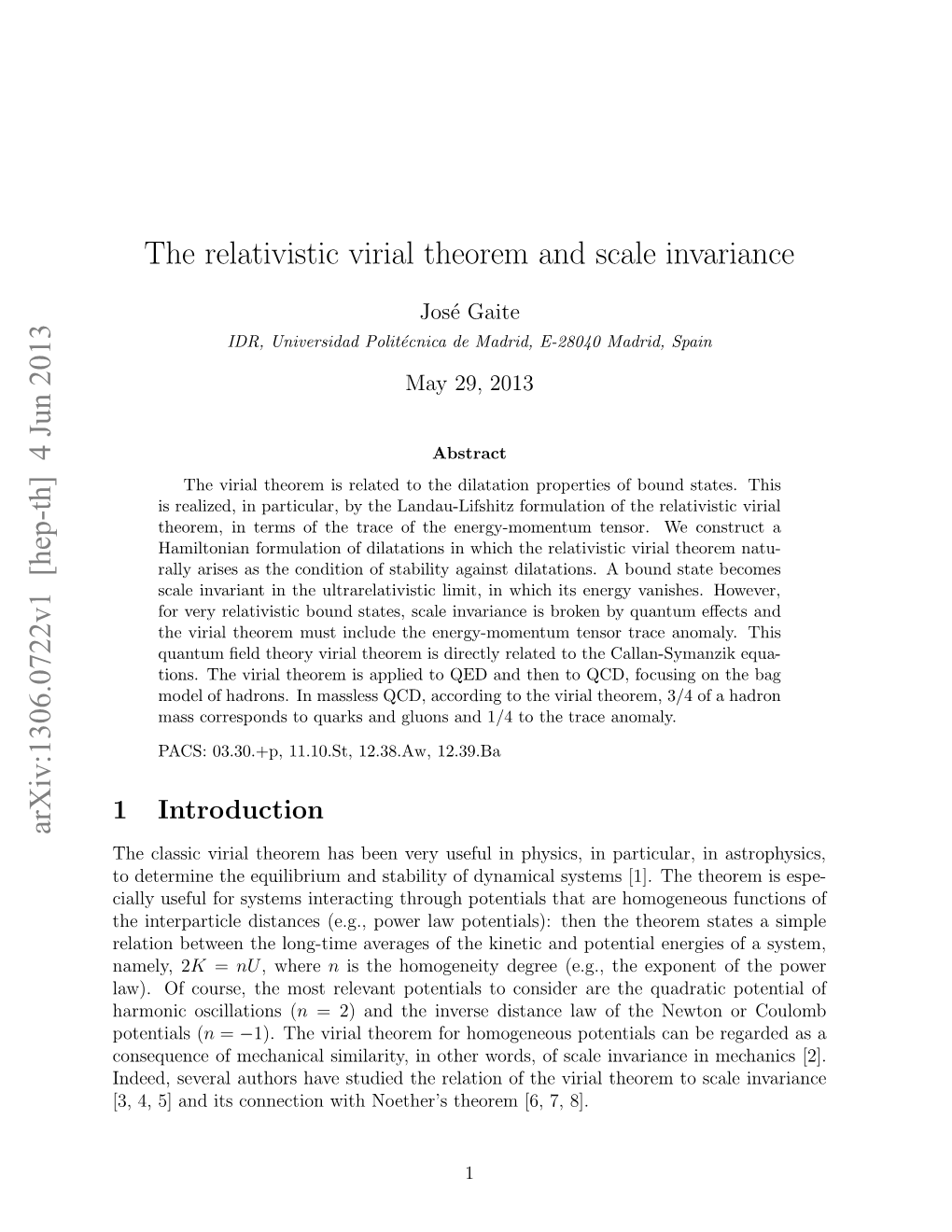 The Relativistic Virial Theorem and Scale Invariance