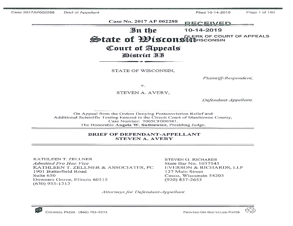 Case 2017AP002288 Brief of Appellant Filed 10-14-2019 Page 2 of 150