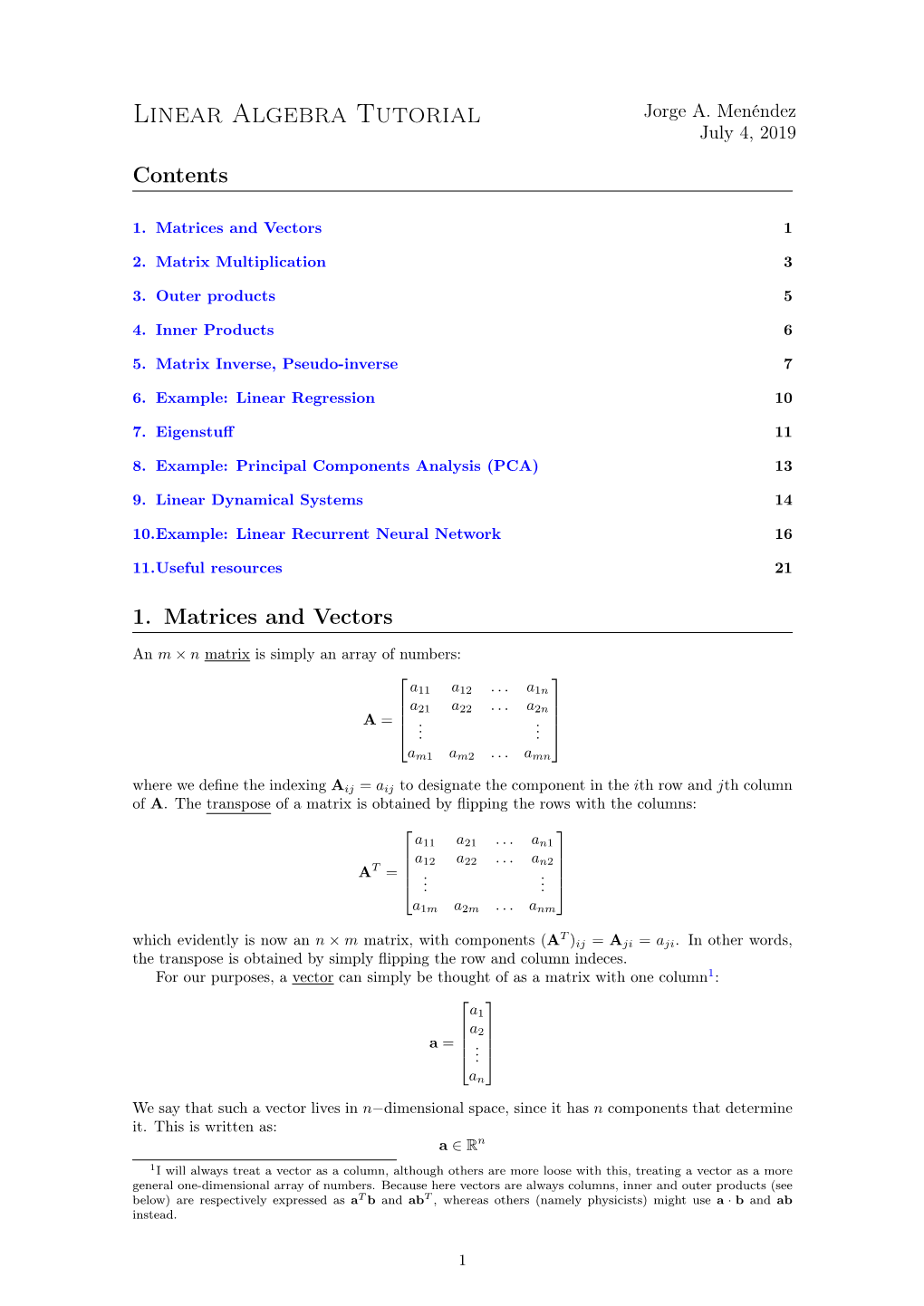 Linear Algebra Tutorial Jorge A