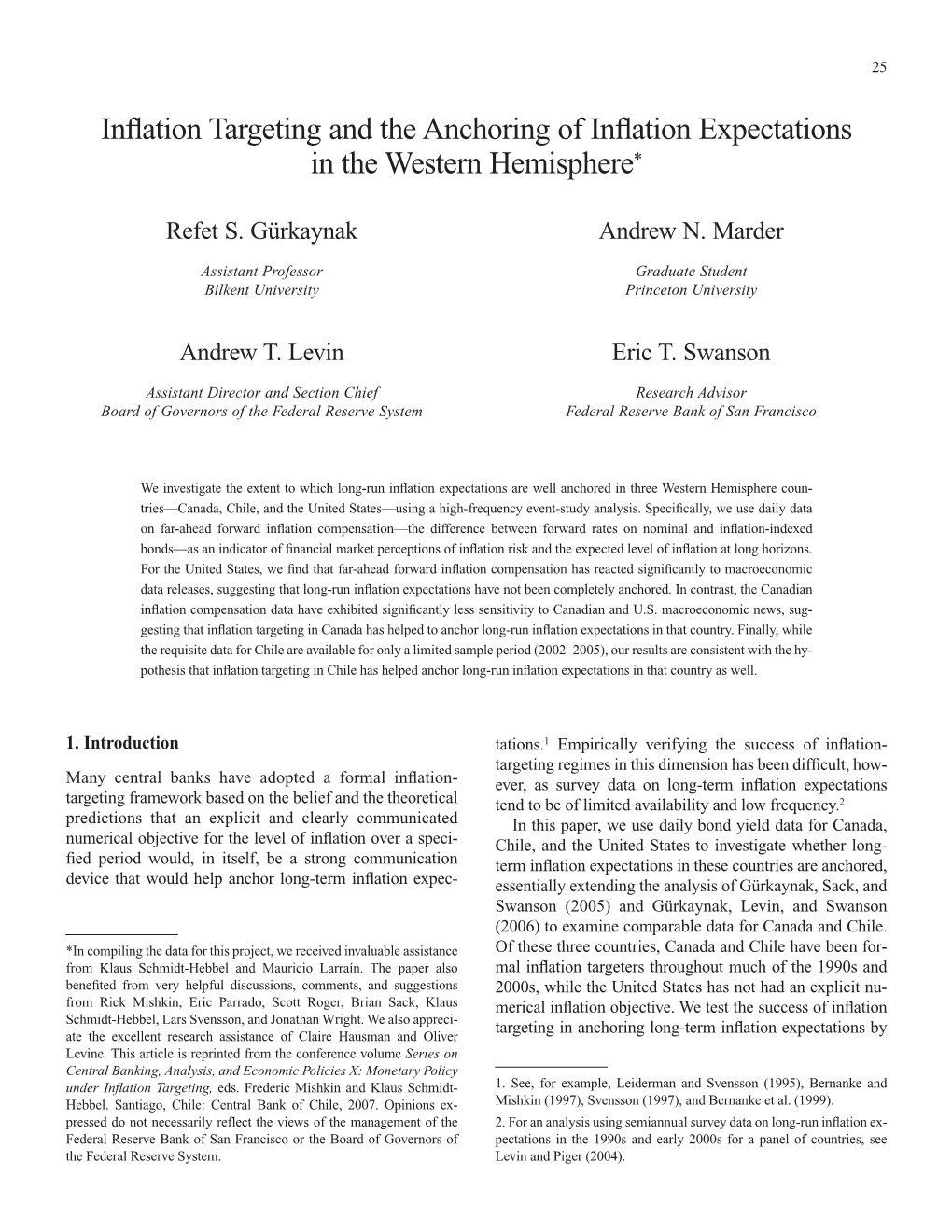 Inflation Targeting and the Anchoring of Inflation Expectations in Western