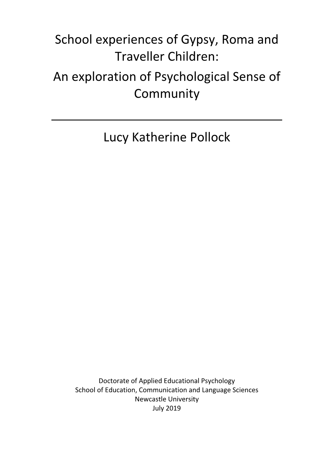School Experiences of Gypsy, Roma and Traveller Children: an Exploration of Psychological Sense of Community