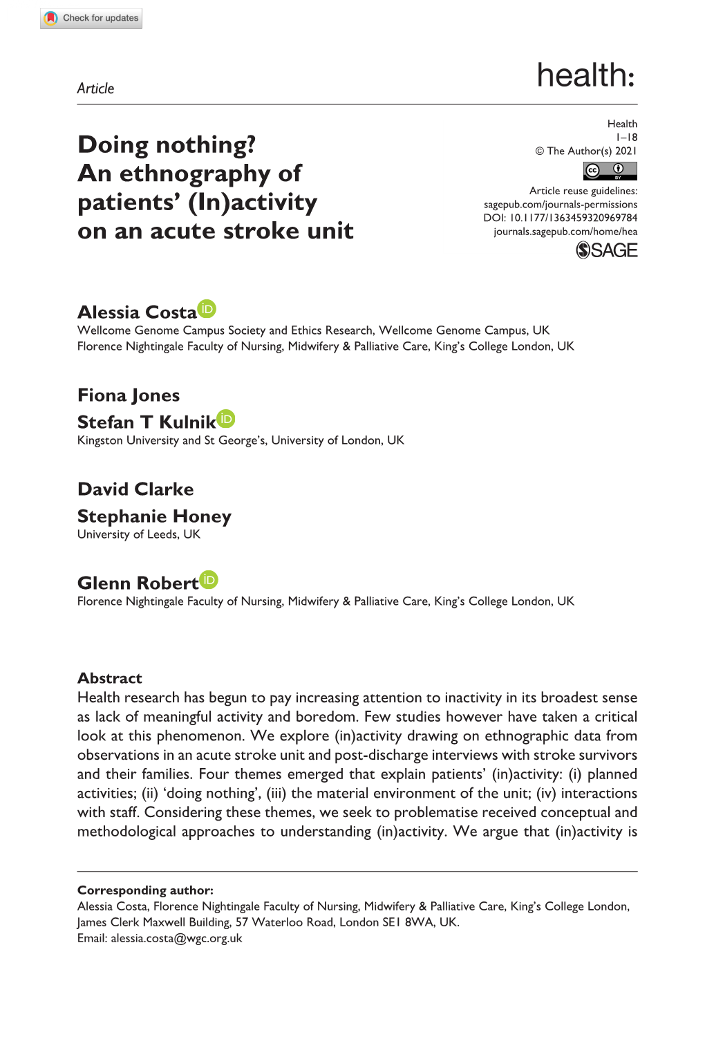 (In)Activity on an Acute Stroke Unit