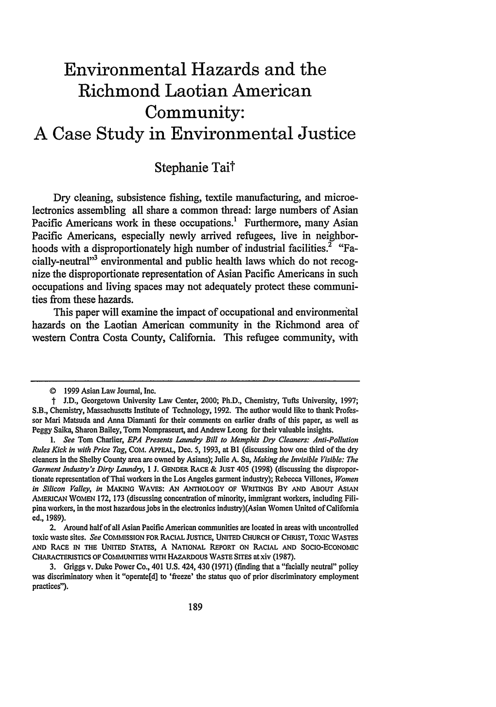 Environmental Hazards and the Richmond Laotian American Community: a Case Study in Environmental Justice