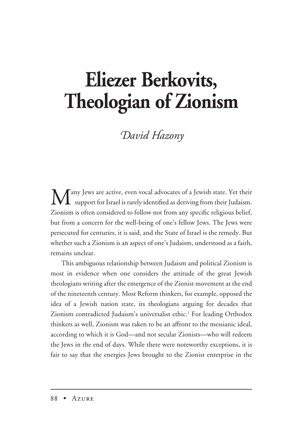 Eliezer Berkovits, Theologian of Zionism