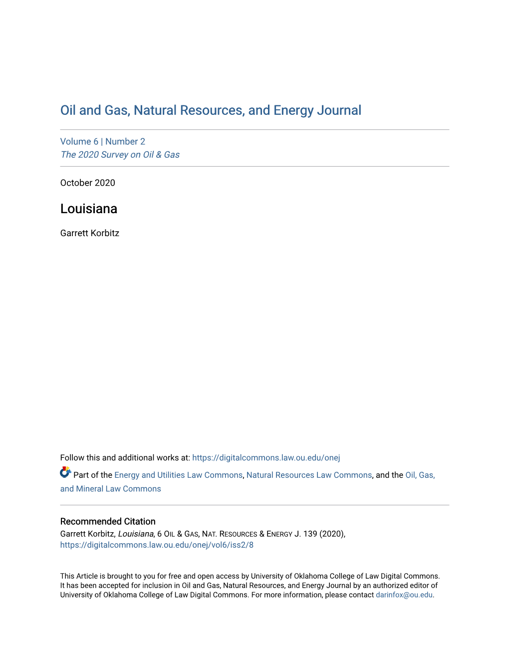 Oil and Gas, Natural Resources, and Energy Journal Louisiana