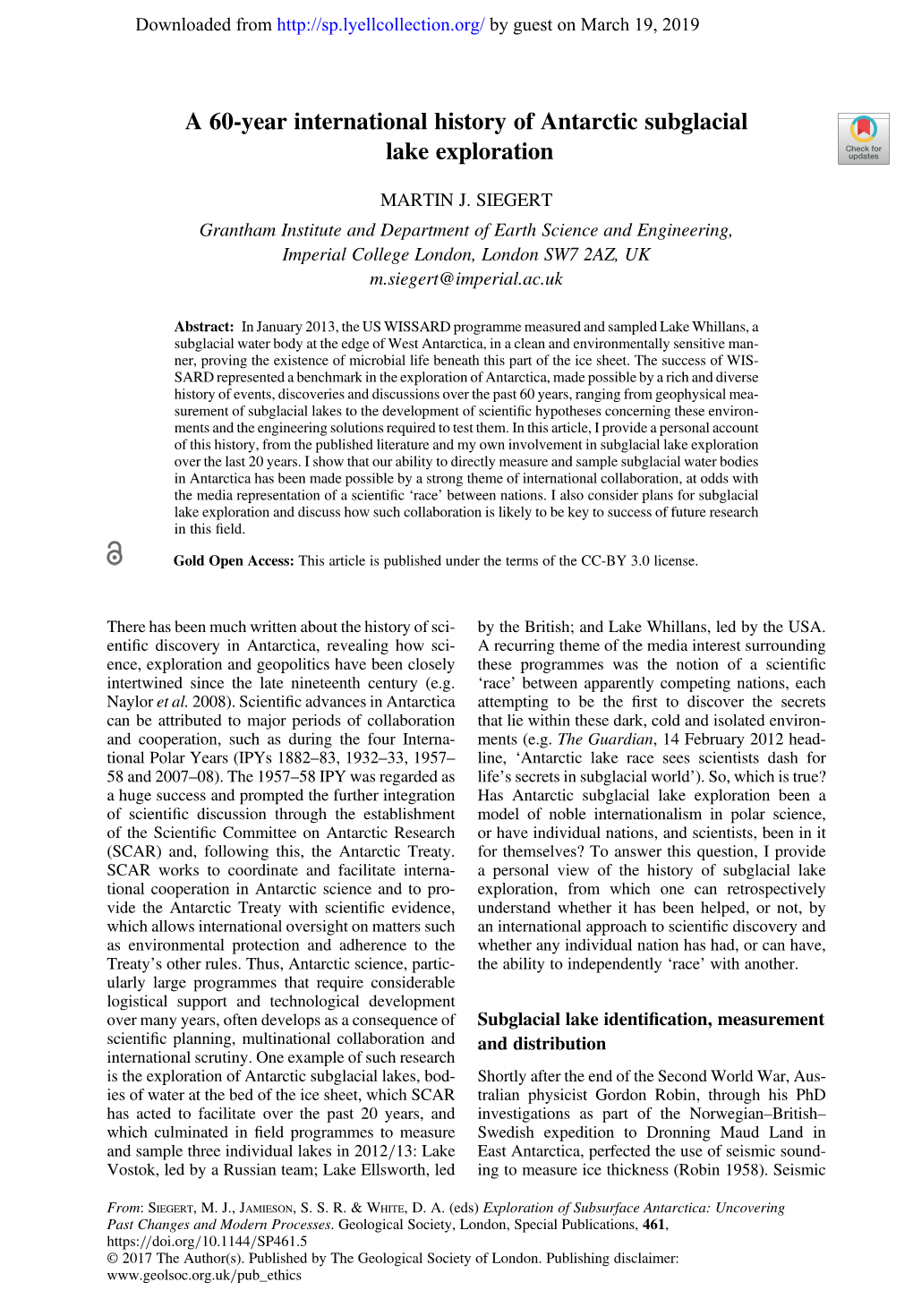 A 60-Year International History of Antarctic Subglacial Lake Exploration