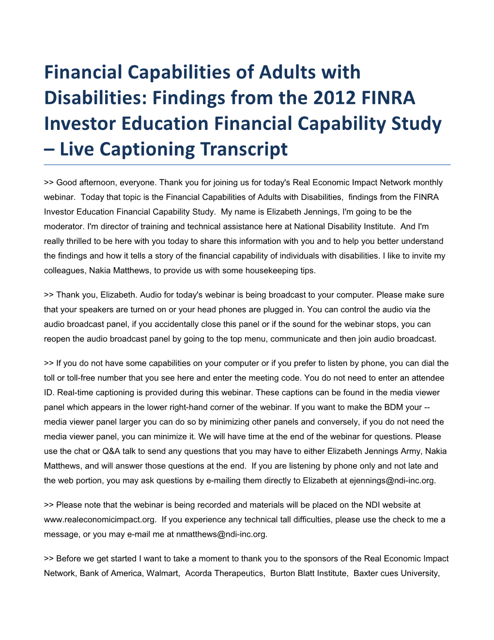 Financial Capabilities of Adults with Disabilities: Findings from the 2012 FINRA Investor