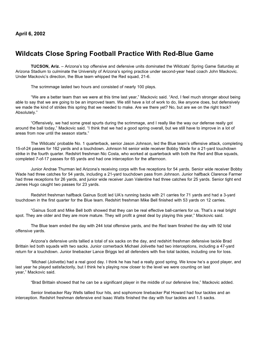 Wildcats Close Spring Football Practice with Red-Blue Game