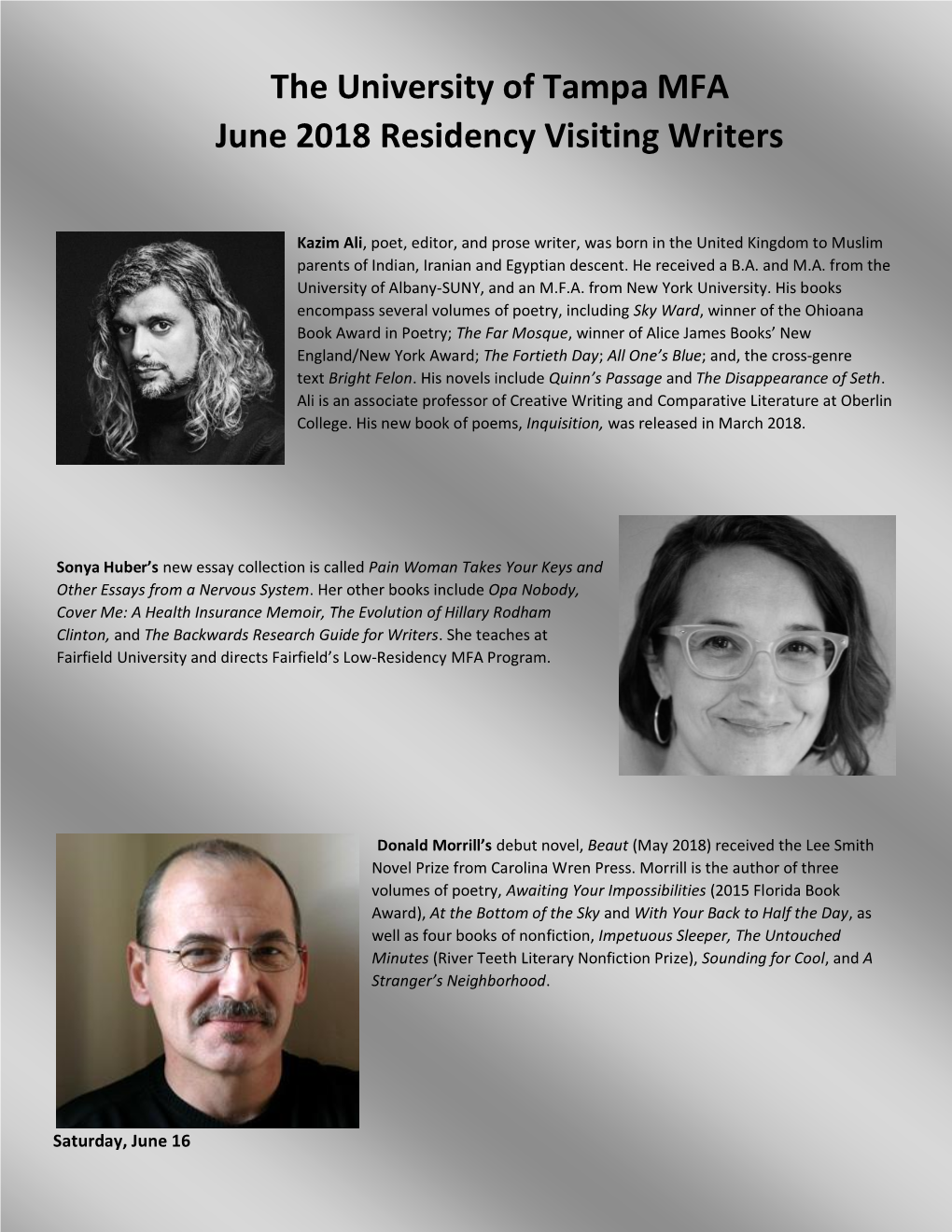 June 2018 Residency Visiting Writers