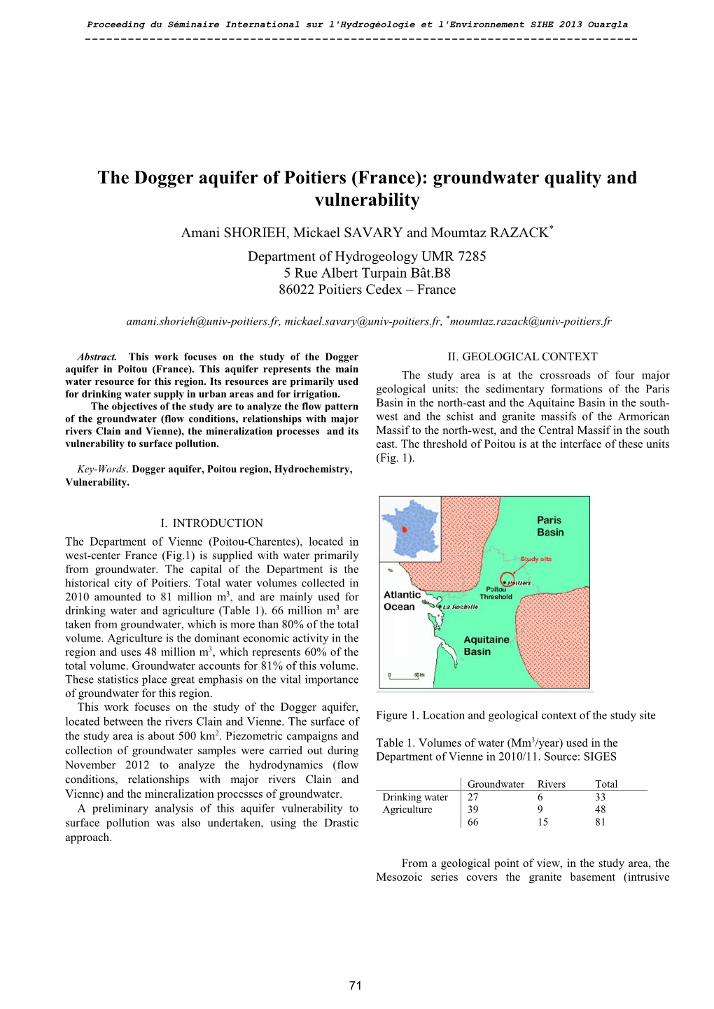 The Dogger Aquifer of Poitiers (France): Groundwater Quality and Vulnerability