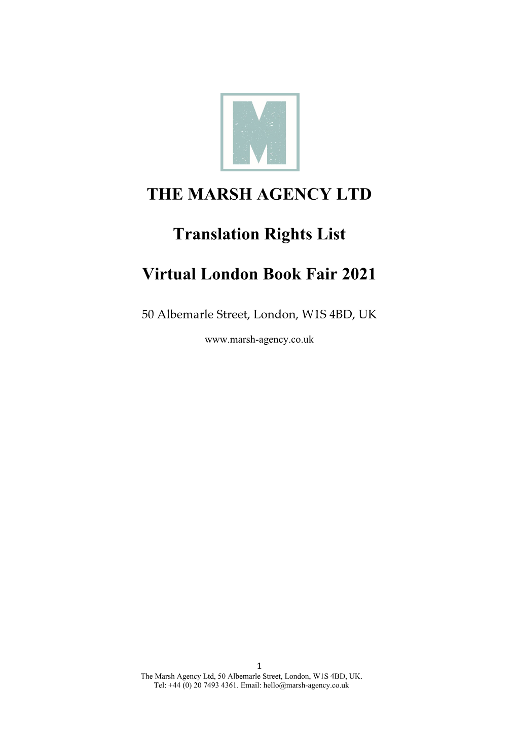 THE MARSH AGENCY LTD Translation Rights List Virtual