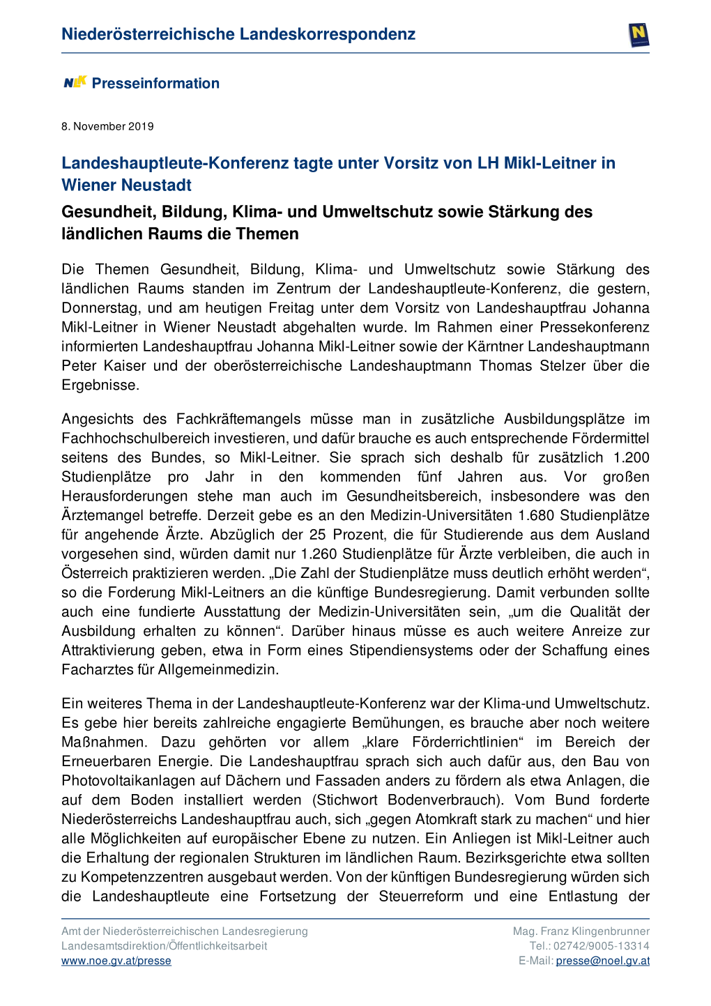 [PDF] Landeshauptleute-Konferenz Tagte Unter Vorsitz Von LH Mikl