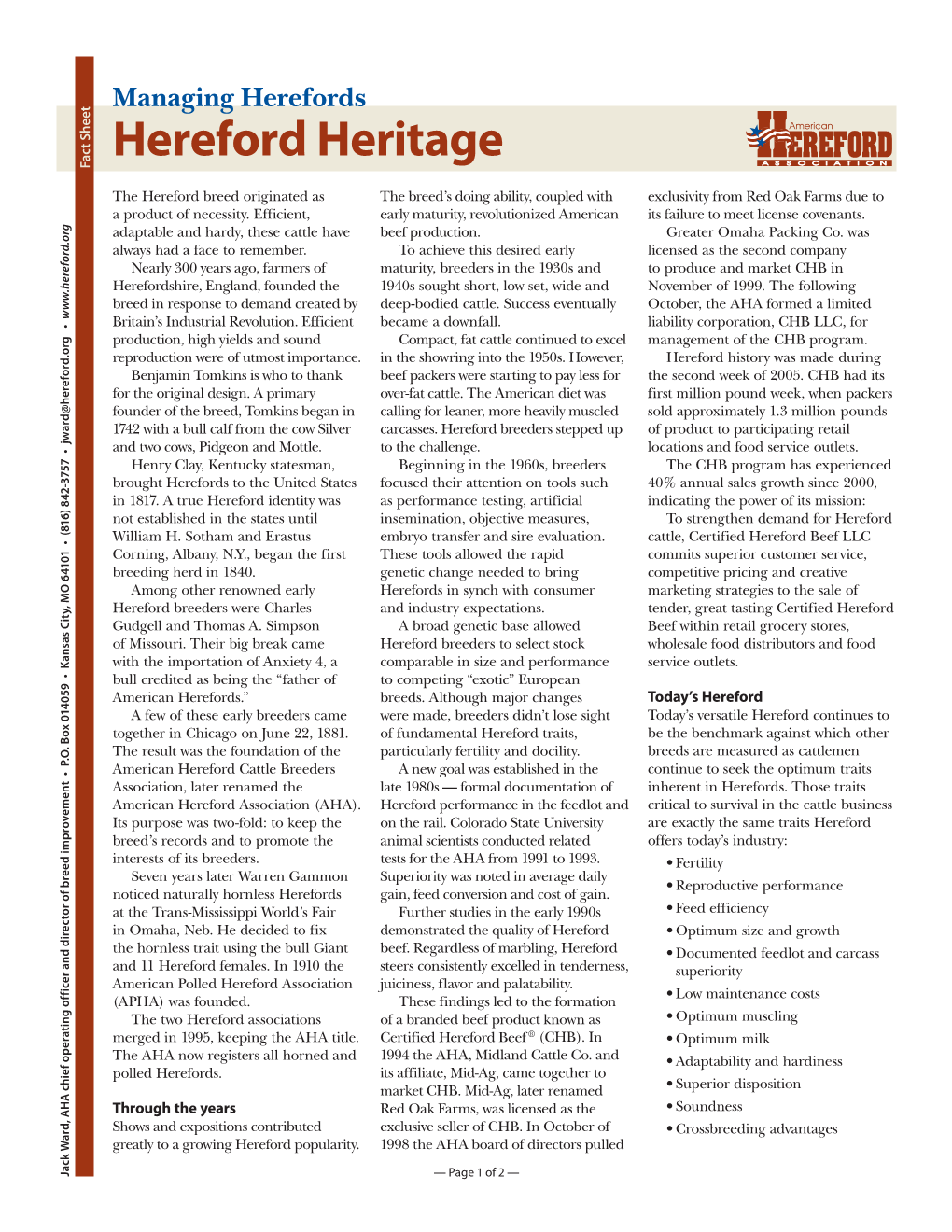 Hereford Heritage Fact Sheet