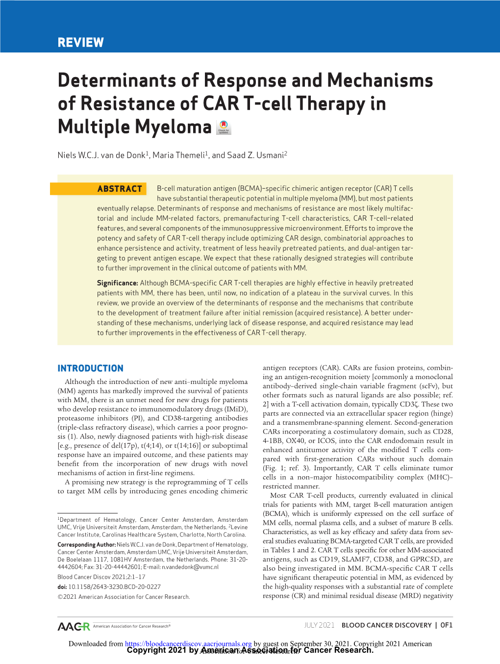 Determinants of Response and Mechanisms of Resistance of CAR T-Cell Therapy in Multiple Myeloma