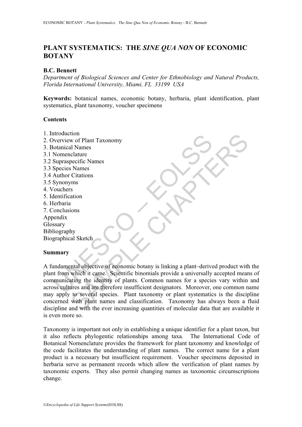 Plant Systematics: the Sine Qua Non of Economic Botany - B.C