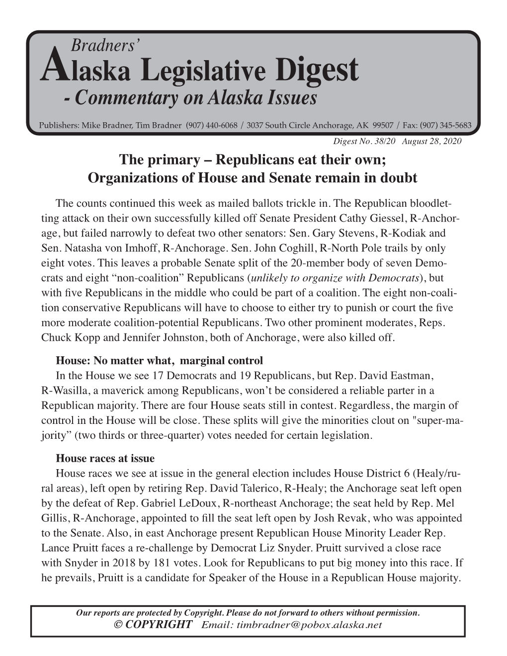 Alaska Legislative Digest - Commentary on Alaska Issues