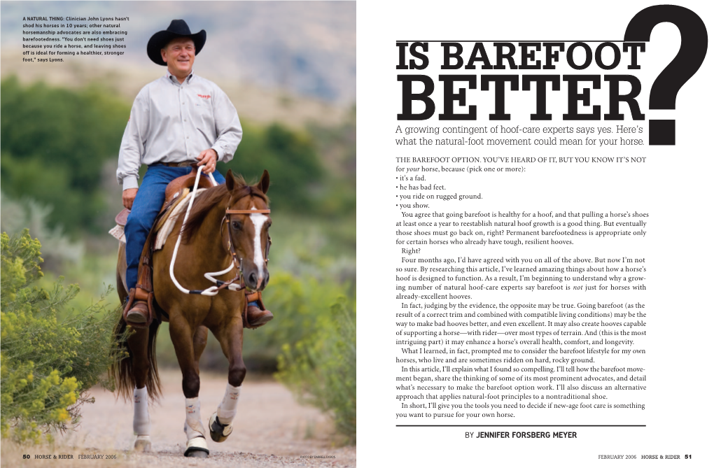 IS BAREFOOT BETTER a Growing Contingent of Hoof-Care Experts Says Yes