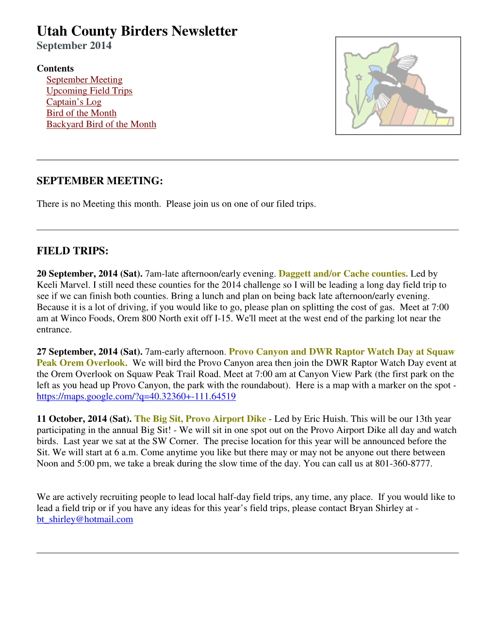 Utah County Birders Newsletter September 2014