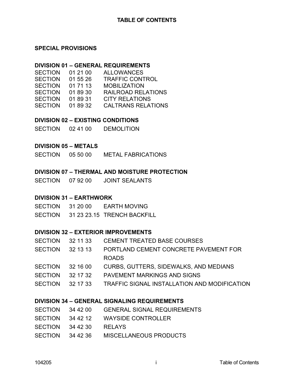 Table of Contents SPECIAL PROVISIONS