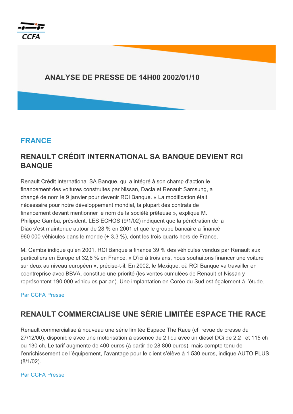 France Renault Crédit International Sa Banque