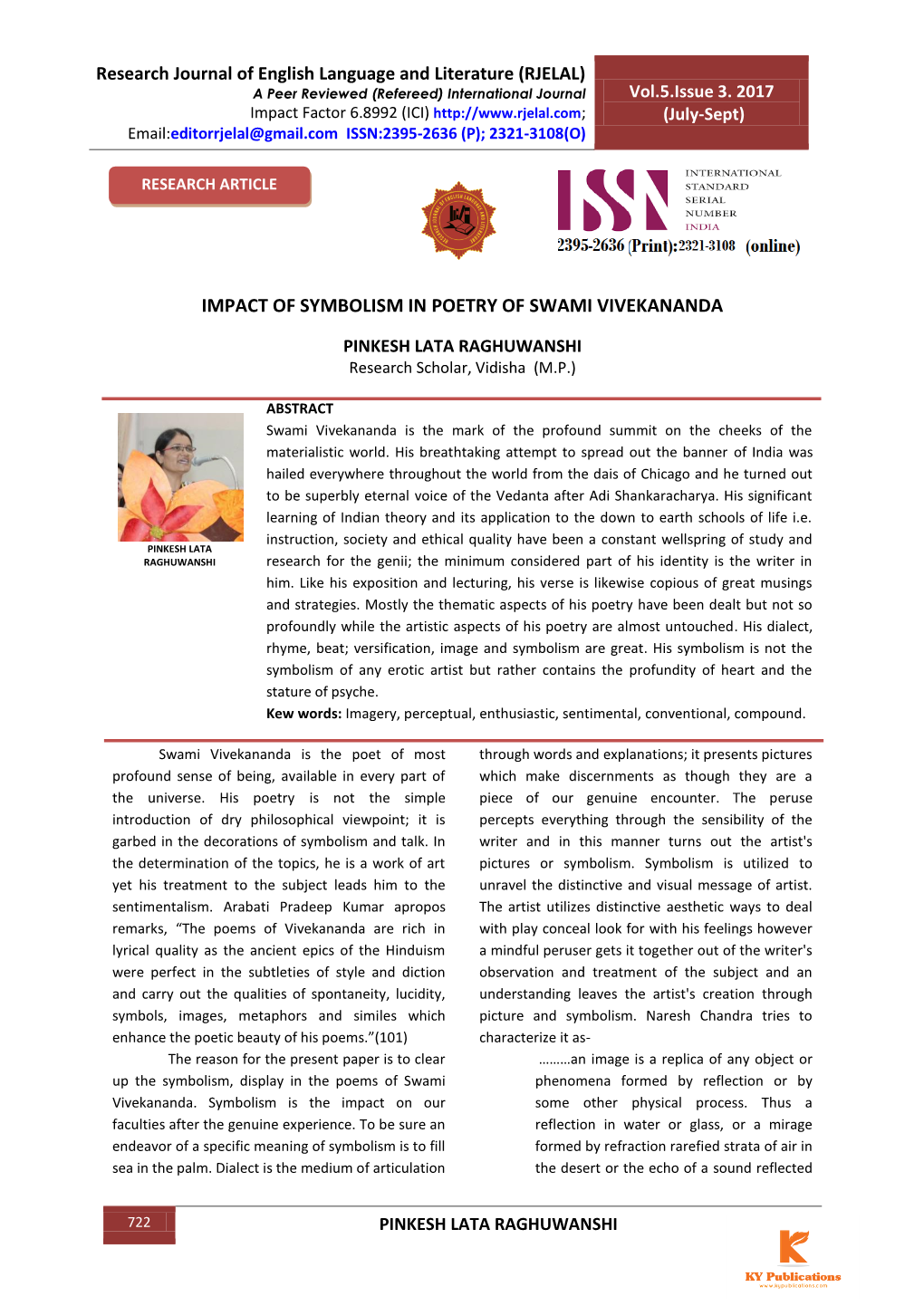 Impact of Symbolism in Poetry of Swami Vivekananda