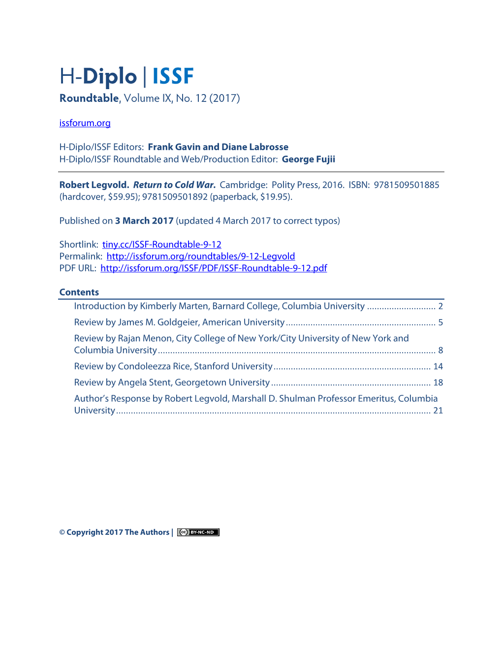 H-Diplo | ISSF Roundtable, Volume IX, No