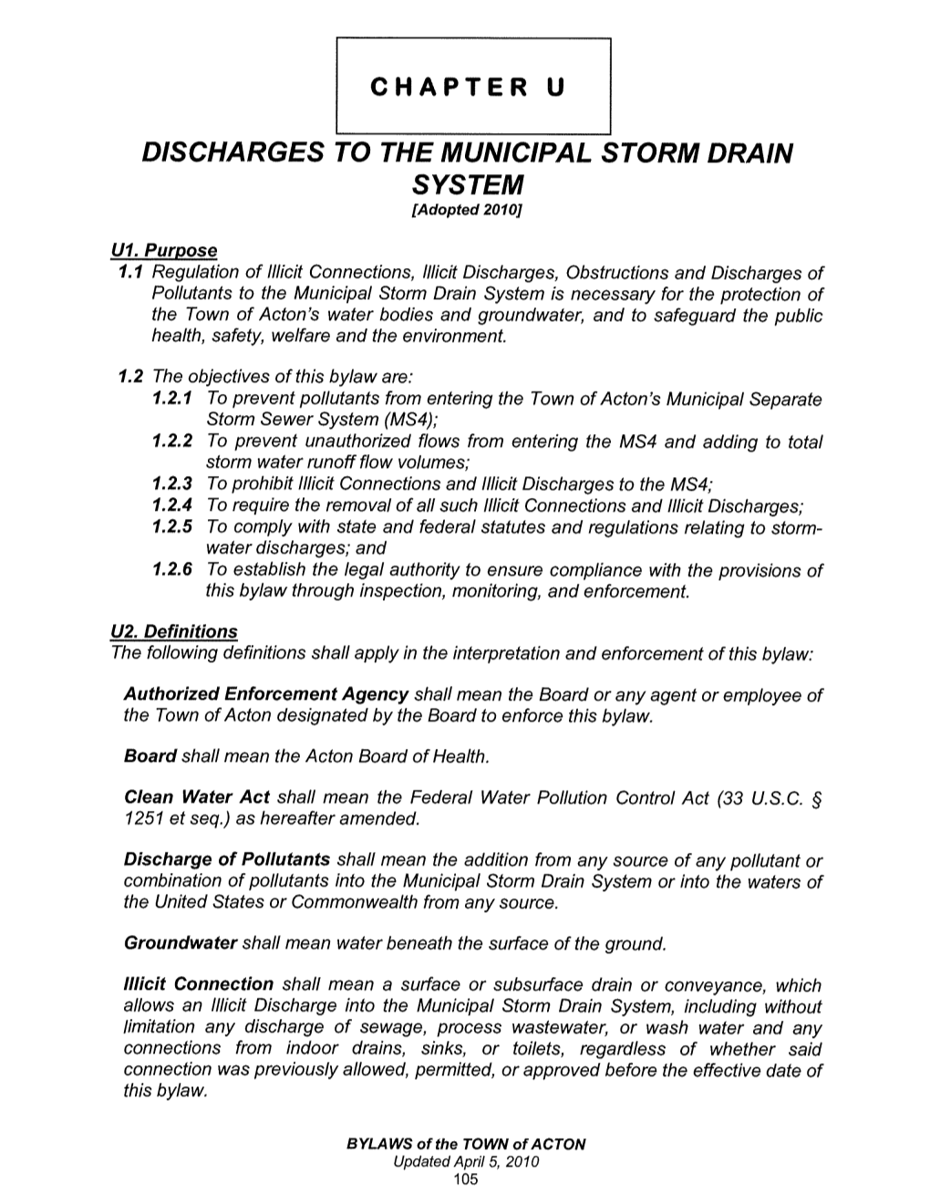 DISCHARGES to the MUNICIPAL STORM DRAIN SYSTEM Fadopted 2010)