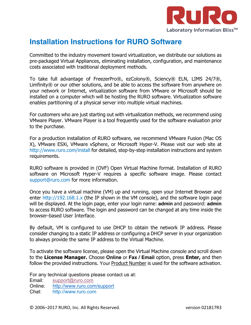 Installation Instructions for RURO Software